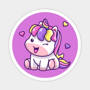 Cute Unicorn Sitting Cartoon Magnet